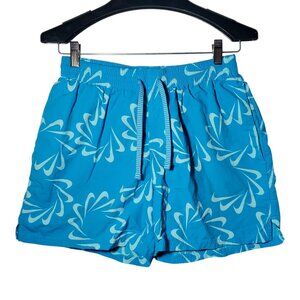 Nike Swim Volley Shorts Men's M Aqua Blue Swoosh Icon Line AOP Brief-Lined